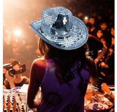 디스코 볼 카우보이 모자 여성용 반짝이는 빛나는 공간 모자, 실버 미러 볼 카우보이 모자, 코스프레 독신 파티