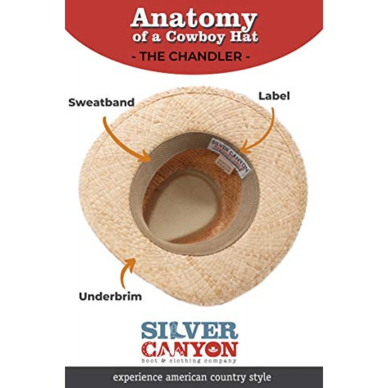 라피아 스트로 카우보이 웨스턴 페도라 태양 모자, 실버 캐년, 내추럴