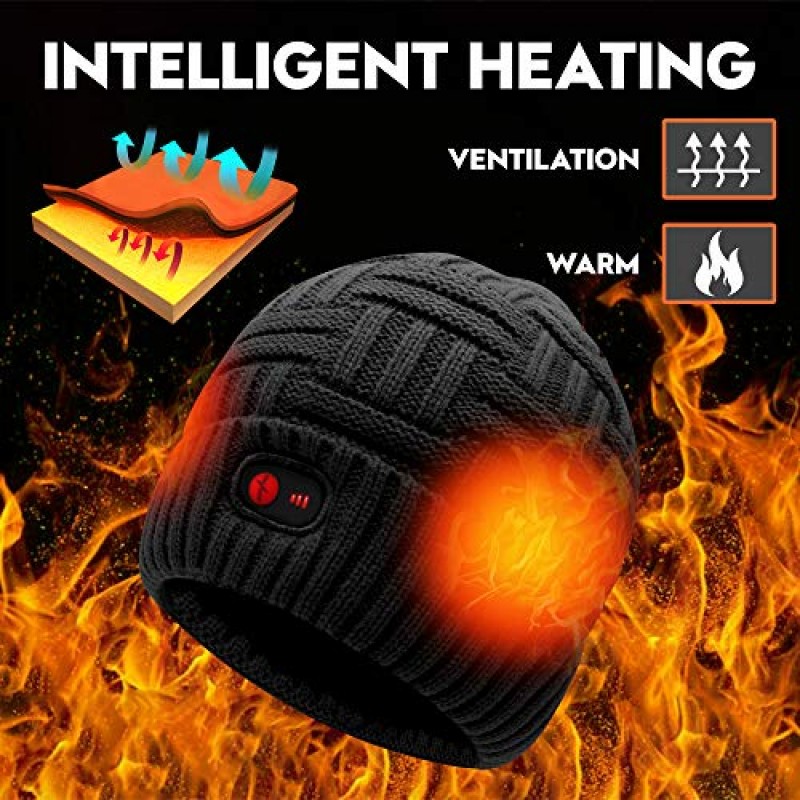 Autocastle 7.4V 가열 모자 남성 여성 배터리 히트 캡 겨울 따뜻한 충전식 전기 배터리 구동 니트 해골 비니
