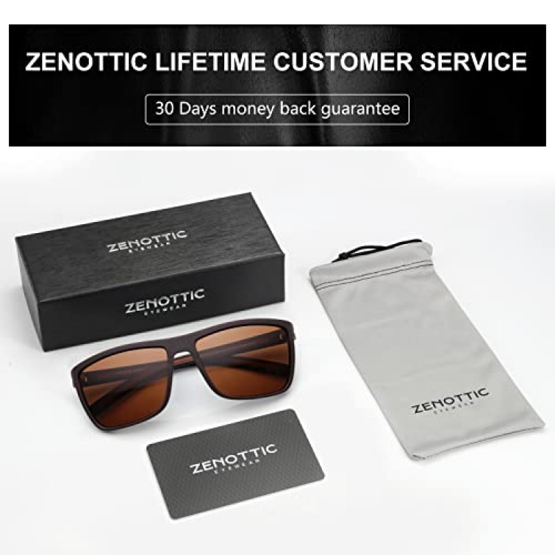 ZENOTTIC 남성용 편광 선글라스 경량 TR90 프레임 UV400 보호 사각형 선글라스