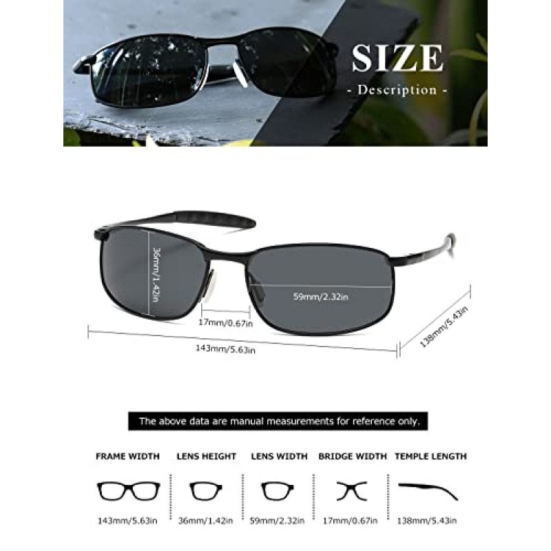 AEVOGUE 남성용 편광 선글라스 직사각형 금속 프레임 Retro Sun Glasses AE0395