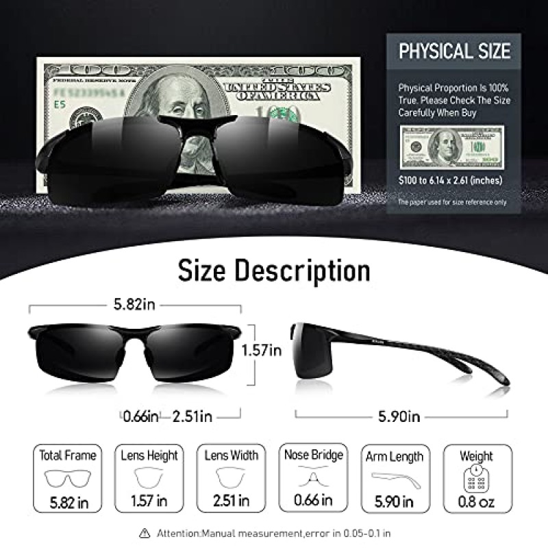 BIRCEN Mens Polarized Carbon Fiber 선글라스 UV 보호 스포츠 낚시 운전 선글라스 남성용 Al-Mg Frame