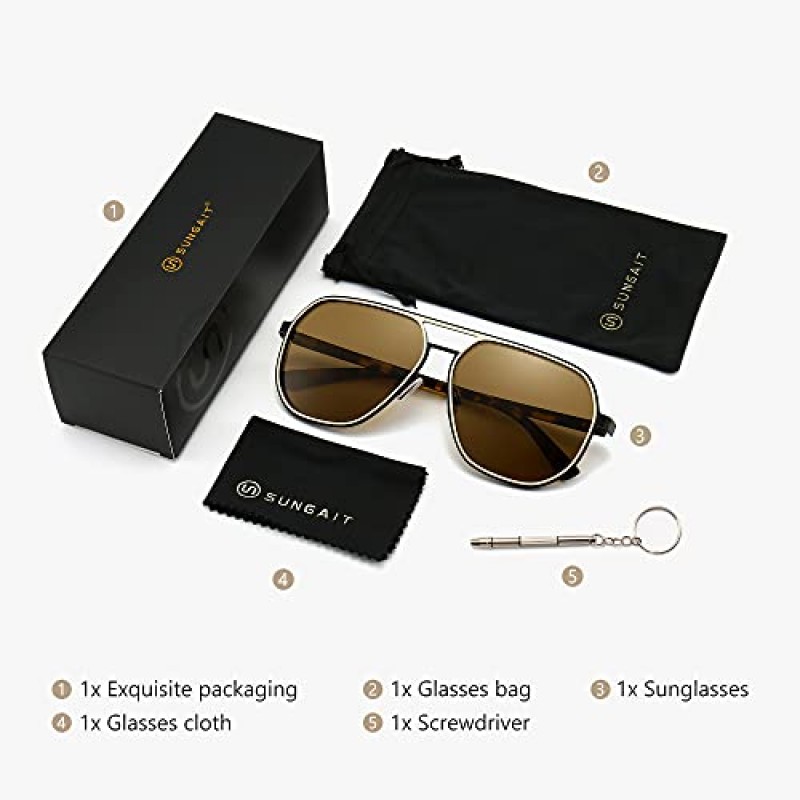 SUNGAIT 남성용 폴리곤 에비에이터 선글라스 Polarized trendy Square Sun Glasses Retro Pilot Shades UV Protection