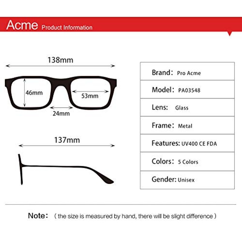 Pro Acme 여성용 남성용 작은 사각형 선글라스 100% 실제 유리 렌즈 육각형 프레임