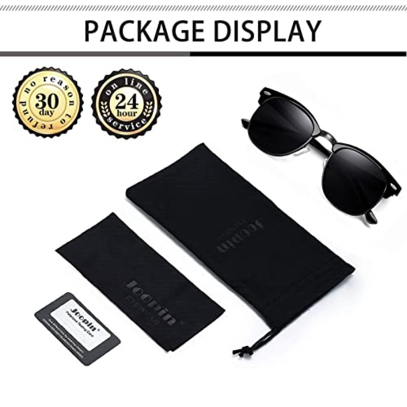 Joopin Polarized Semi Rimless 선글라스 남성 여성, 클래식 하프 프레임 Sun Glasses UV Protection