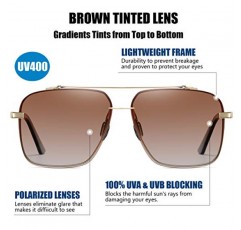 ZHILE 남성용 사각 편광 선글라스 - 오버사이즈 에비에이터 메탈 프레임 - 그라데이션 UV 보호 렌즈
