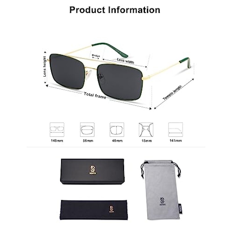 SOJOS 레트로 직사각형 선글라스 여성 남성 빈티지 직사각형 금속 프레임 unisex sunnies sj1202