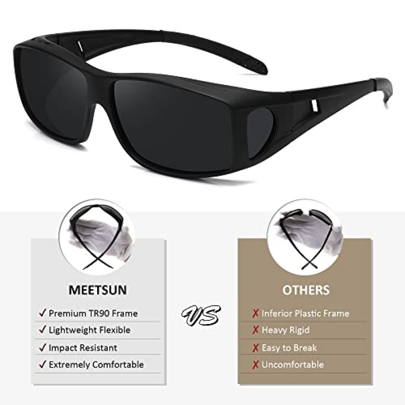 MEETSUN Fit Over Glasses 선글라스 남성용 여성용, 선글라스 주변 랩 편광 100% UV400 보호