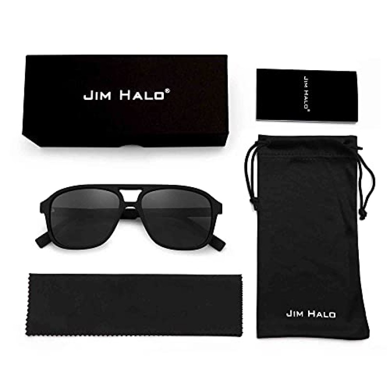 JIM HALO 편광 에비에이터 선글라스 남성 여성 빈티지 스퀘어 운전 안경 (매트 블랙 프레임/편광 그레이 렌즈)