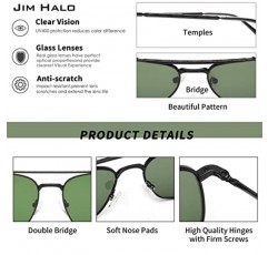JIM HALO 레트로 스퀘어 에비에이터 선글라스 프리미엄 유리 렌즈 플랫 메탈 안경 남성 여성