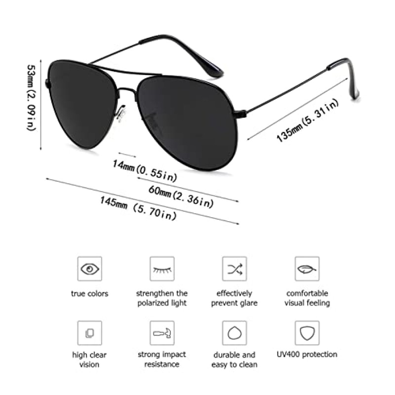 Ziwanule 남성용/여성용 편광 에비에이터 선글라스 금속 남성용 선글라스 운전용 선글라스