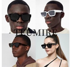 Teumire 여성용 두꺼운 사각형 프레임 선글라스 남성용 Retro Chunky Rectangle Sun Glasses Fashion Black Shades