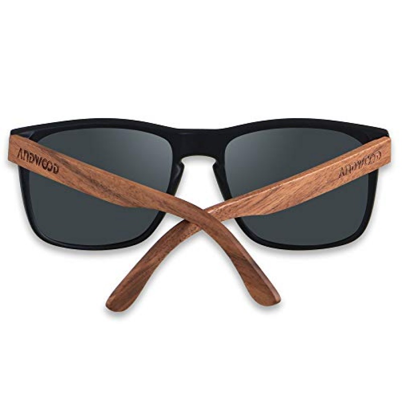 ANDWOOD Mens 선글라스 편광 된 자외선 차단 나무 프레임 비치 선글라스 Womens Square Wood Shades