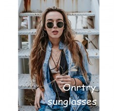 Onrtry 남성 여성을위한 작은 원형 편광 선글라스 클래식 원형 금속 프레임 선글라스 2 팩