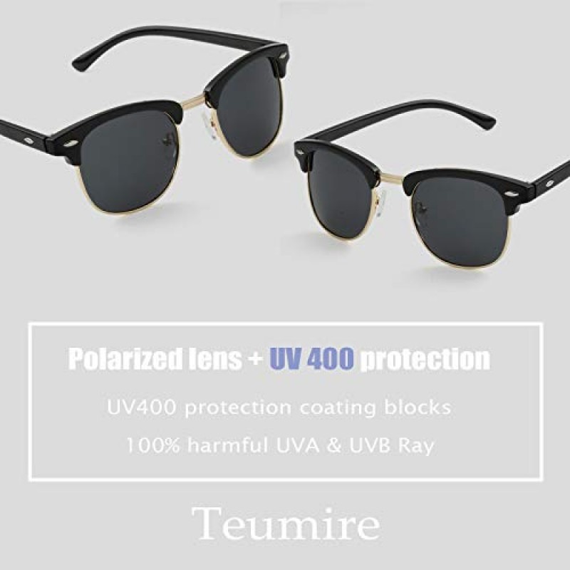 Teumire Retro Semi-Rimless 편광 선글라스 남성용 여성용 선글라스 100% UV 차단