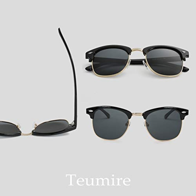 Teumire Retro Semi-Rimless 편광 선글라스 남성용 여성용 선글라스 100% UV 차단