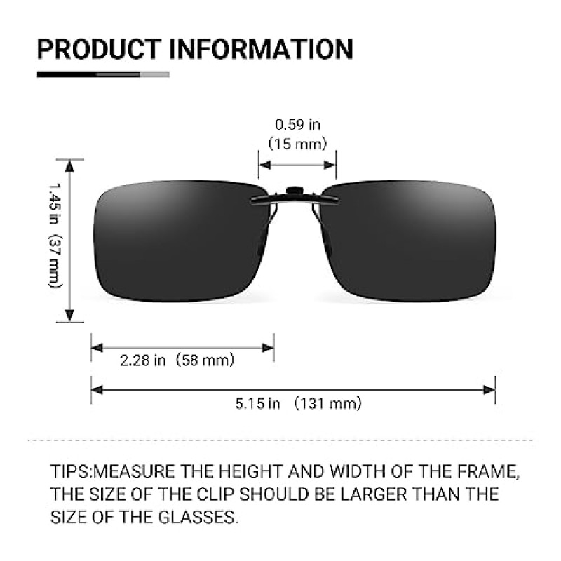 TERAISE 처방 안경 위에 선글라스에 편광 클립 남성 여성을위한 눈부심 방지 UV400 야외 여행 운전