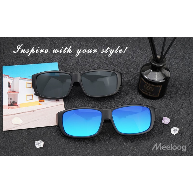 Meeloog 남성용 안경 선글라스 위에 편광 맞춤, 라이딩 낚시 MST0006 운전용 선글라스 주위 직사각형 랩