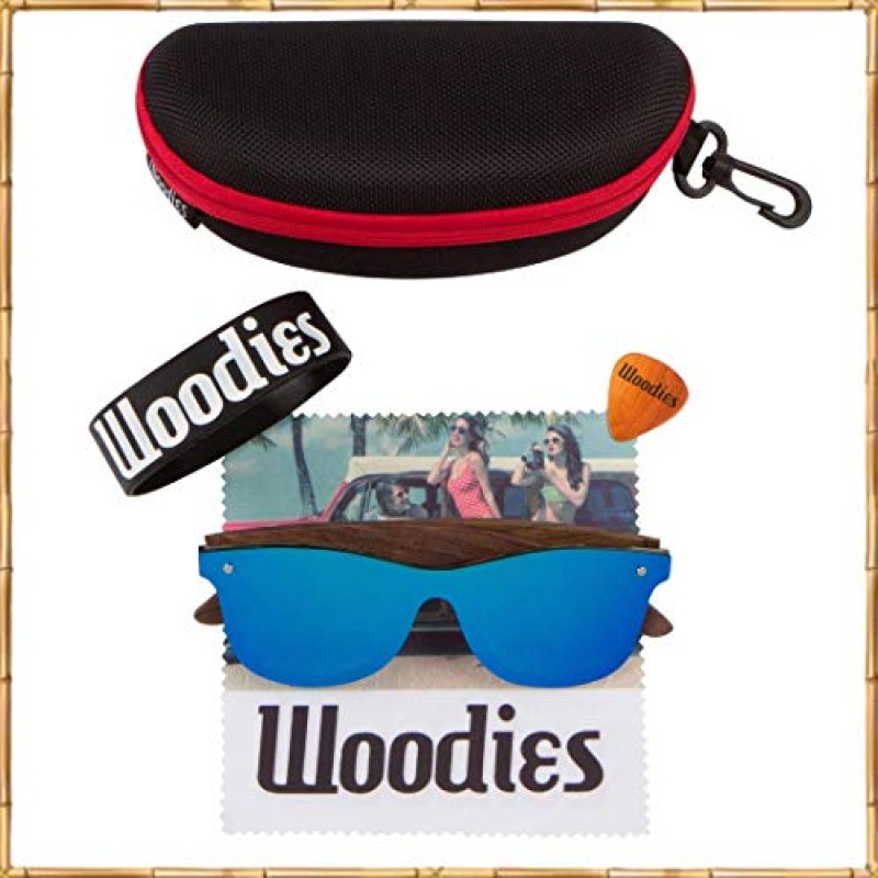 Woodies 남성 및 여성을 위한 특대 평면 렌즈 미러 호두나무 편광 선글라스 | 100% UVA/UVB 차단