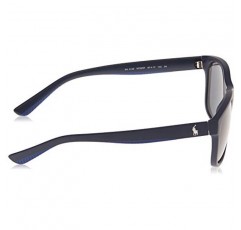 폴로 랄프 로렌 남성 PH4142 직사각형 선글라스, 매트 네이비 블루/그레이/블루, 57mm