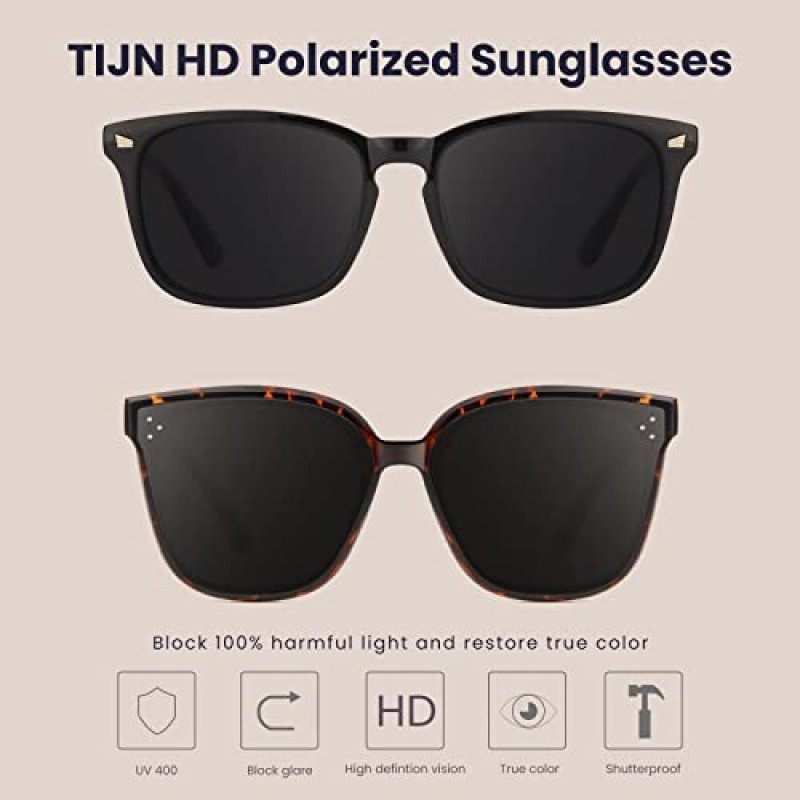 TIJN 여성용 편광 선글라스 남성용 클래식 트렌디 세련된 선글라스 100% 자외선 차단