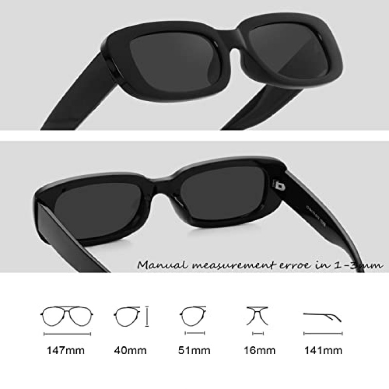Teumire 여성용 레트로 직사각형 선글라스 남성용 작은 사각형 프레임 선글라스 2 팩