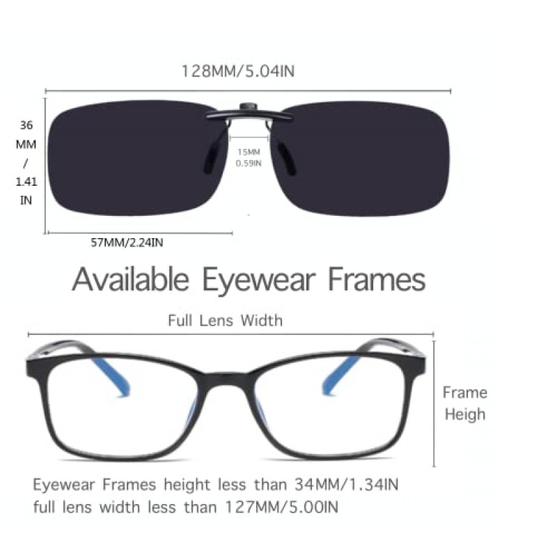 DAUCO 클립온 선글라스 처방 안경 위의 편광 클립온 선글라스 뒤집기 방지