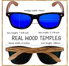 Woodies Zebra Wood 선글라스(미러 편광 렌즈 및 나무 프레임 포함) 남성용 및 여성용 | 100% UVA/UVB 차단