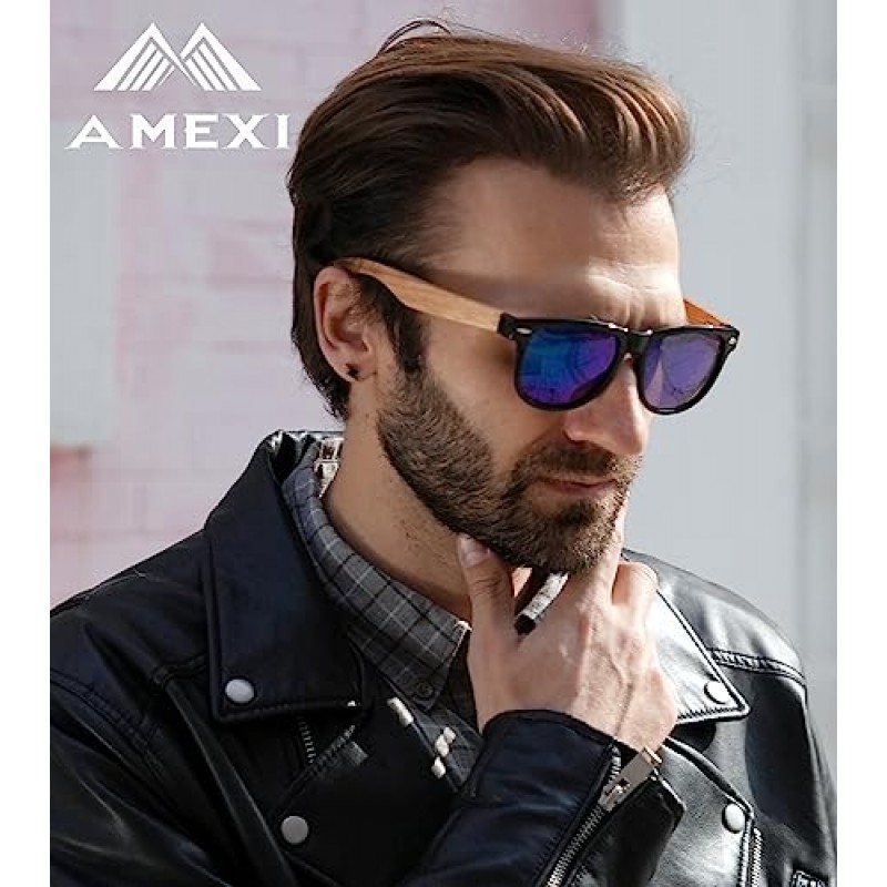 남성 및 여성을 위한 어두운 편광 렌즈가 있는 AMEXI 우드 선글라스 | 100% UVA/UVB 광선 차단