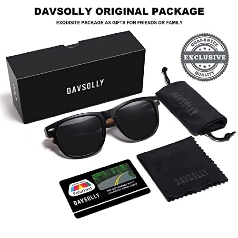 Davsolly 남성용 블랙 편광 선글라스 스퀘어 빈티지 레트로 선글라스 80s, 낚시 해변 운전을위한 어두운 색조 포함