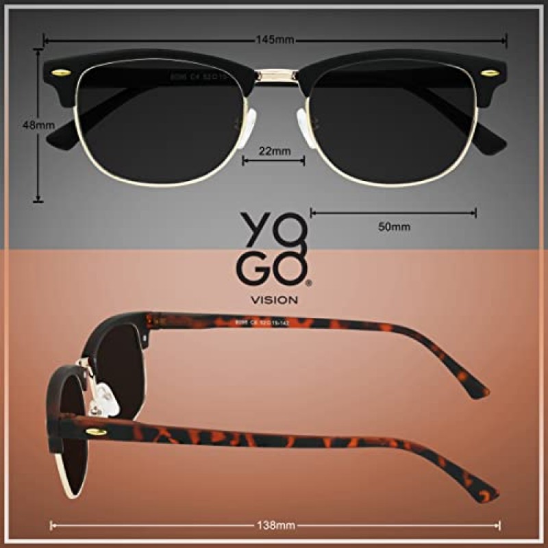 Yogo Vision 여성용 편광 선글라스 남성용 세미 무테 레트로 클래식 트렌디 선글라스 100% 자외선 차단 (3Pack)