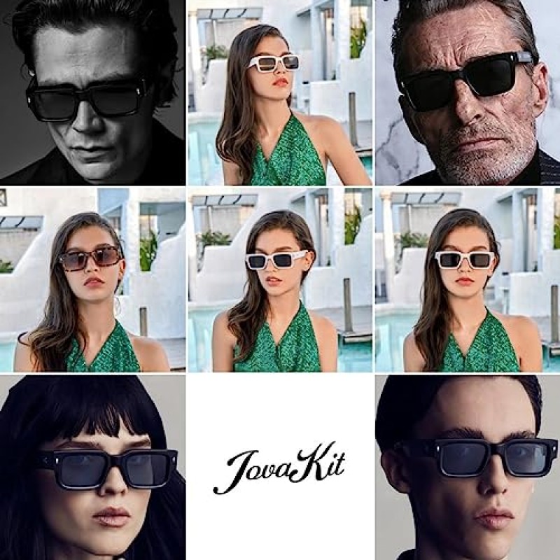 JOVAKIT 여성용 블랙 스퀘어 선글라스 남성용 단순 유행 직사각형 두꺼운 프레임 스타일 Sun Glasses UV400 Protection