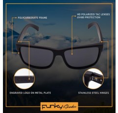 Funky Shadez 남성용 및 여성용 클래식 편광 선글라스, UV400 보호, 폴리카보네이트 프레임, 두꺼운 경첩