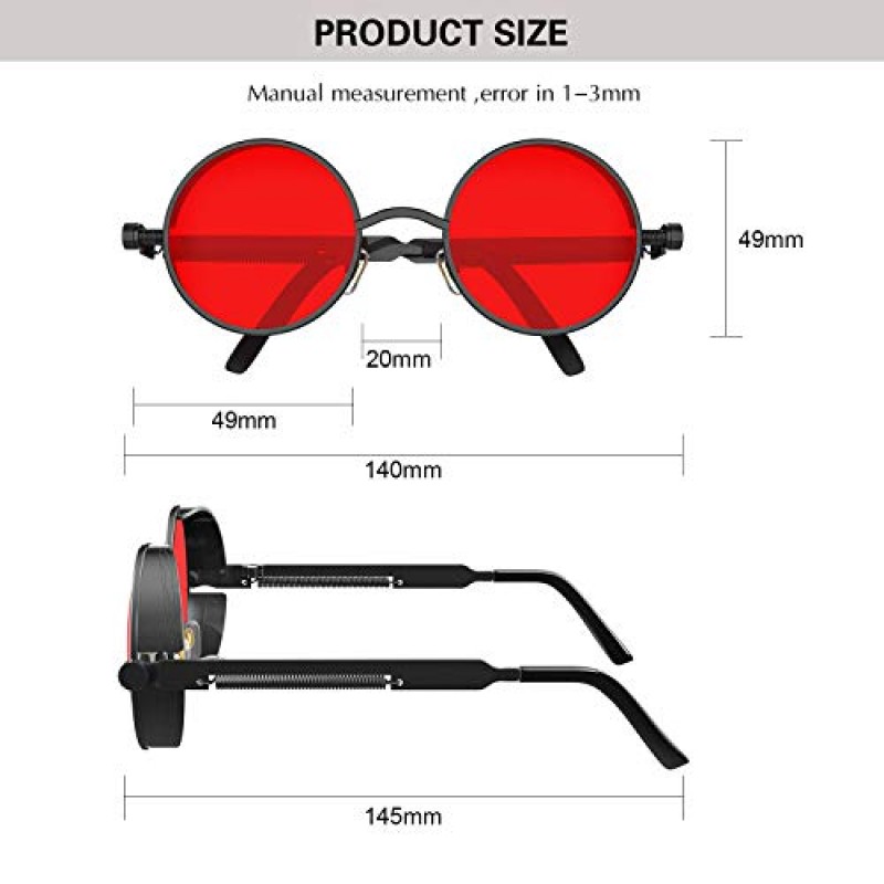 PROUDDEMON 레트로 고딕 Steampunk 선글라스 여성용 남성용 라운드 렌즈 금속 프레임