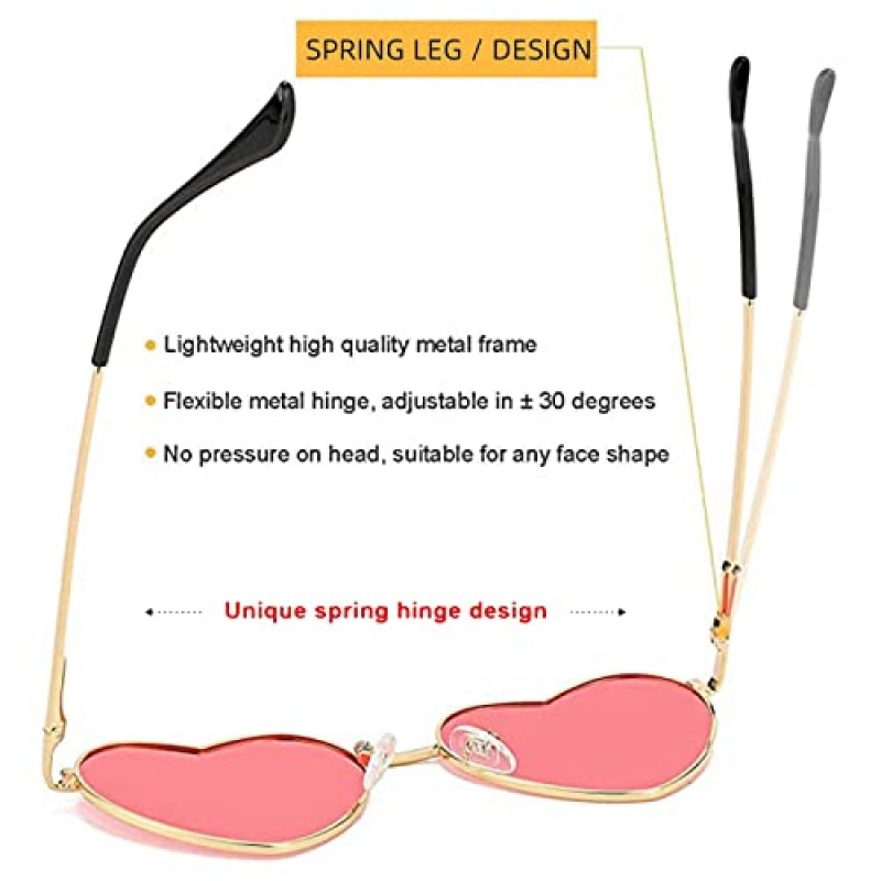 EYLRIM 여성용 편광 하트 모양 선글라스 귀여운 금속 프레임 사랑 안경 100% 자외선 차단