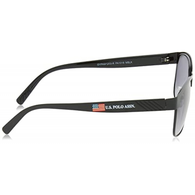 미국 폴로 Assn. 남성용 Pa1018 레트로 메탈 UV 보호 직사각형 선글라스 남성용 클래식 선물용 남성용 60 mm, 매트 블랙, mm 미국
