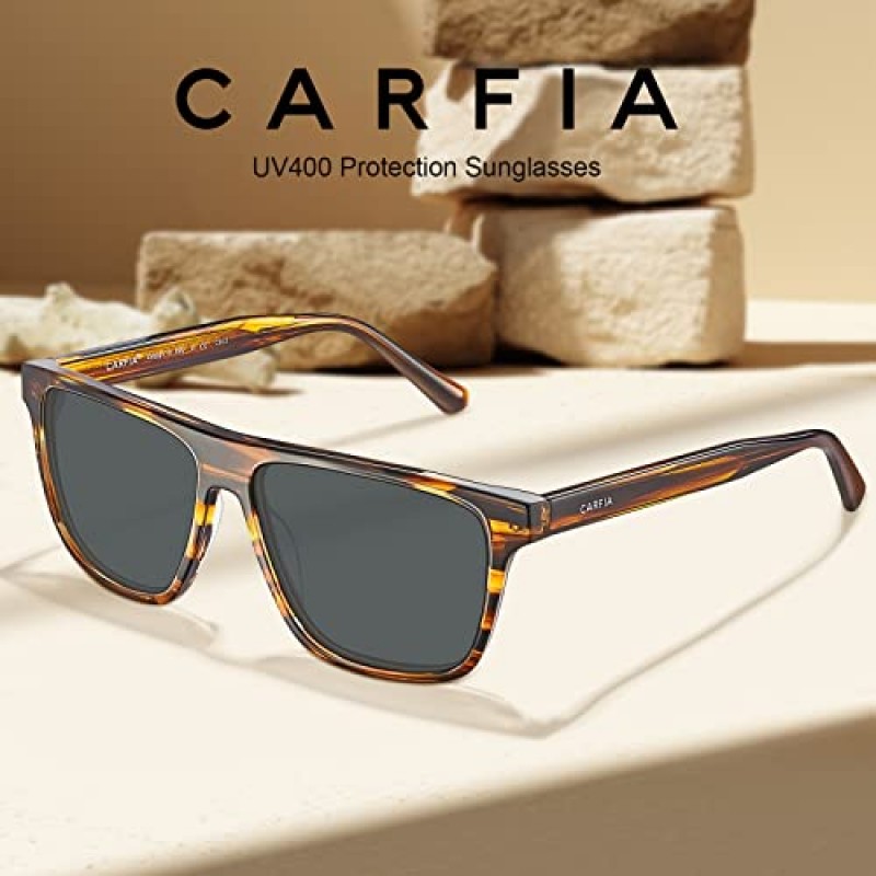 CARFIA 남성용 곡선 아세테이트 편광 선글라스 자외선 차단, 양각 패턴 와이어 코어가 있는 복고풍 멋진 운전 안경