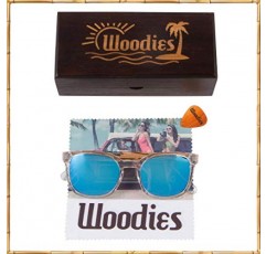 Woodies 투명 아세테이트 프레임 및 컬러 TAC 렌즈 선글라스 | 무료 나무 선물 상자 | 100% UVA/UVB 광선 차단