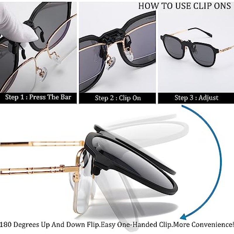 OopsMi 클립온 선글라스 편광 TR90 프레임 처방 안경용 눈부심 방지 운전 안경 8848