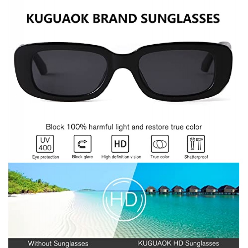 KUGUAOK 여성용 트렌디 직사각형 선글라스 레트로 작은 사각형 선글라스 UV 400 보호 여행 고글 3/4PACK