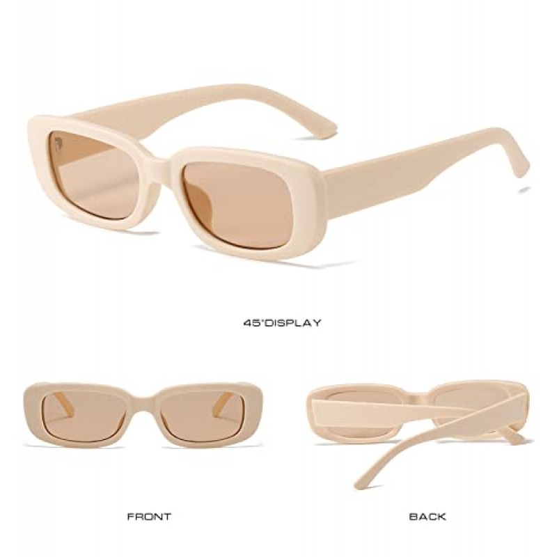 KUGUAOK 여성용 트렌디 직사각형 선글라스 레트로 작은 사각형 선글라스 UV 400 보호 여행 고글 3/4PACK