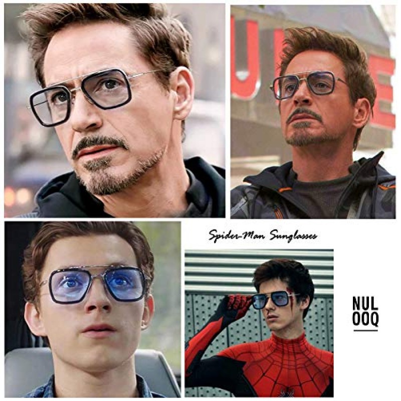 NULOOQ Tony Stark 남성용 여성용 편광 선글라스 빈티지 에비에이터 스퀘어 메탈 프레임 Iron Man Edith Sun Glasses