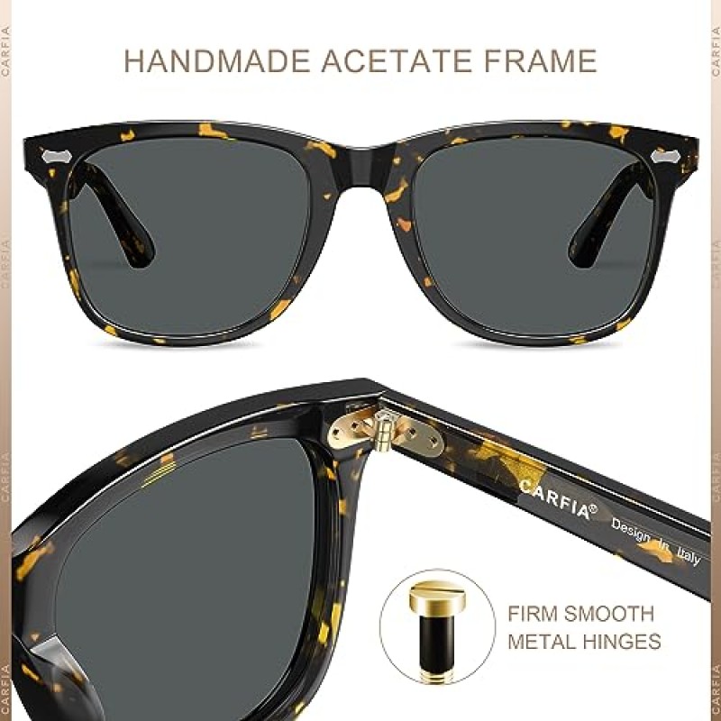 CARFIA 아세테이트 남성용 편광 선글라스 남성용 레트로 스포츠 운전 낚시 자외선 차단 안경