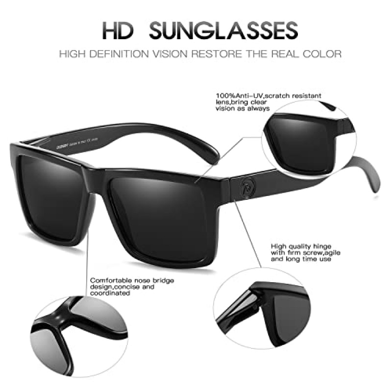 DUBERY 클래식 스퀘어 편광 선글라스 남성용/여성용 UV400 Protection Sun Glasses D805