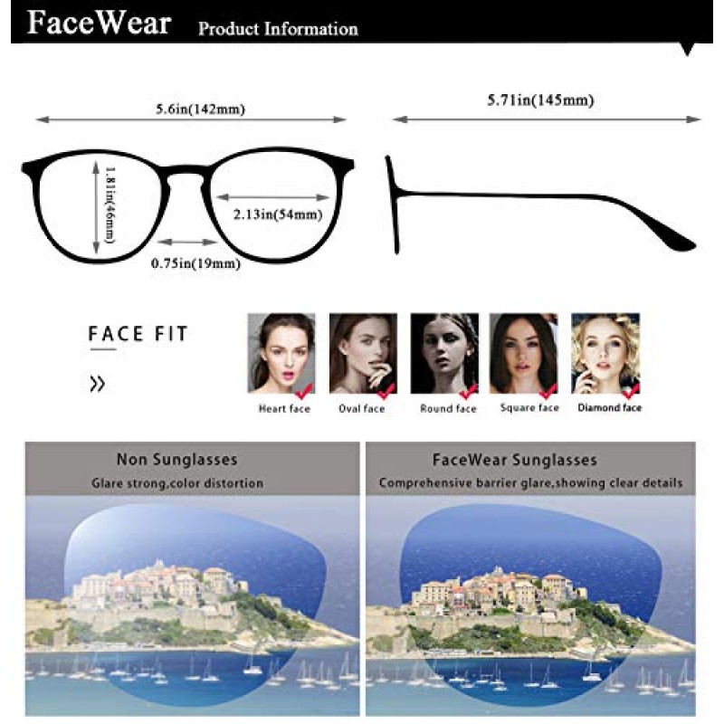FaceWear 클래식 라운드 레트로 선글라스 UV400 원형 렌즈 금속 프레임 남성 여성 FW1006