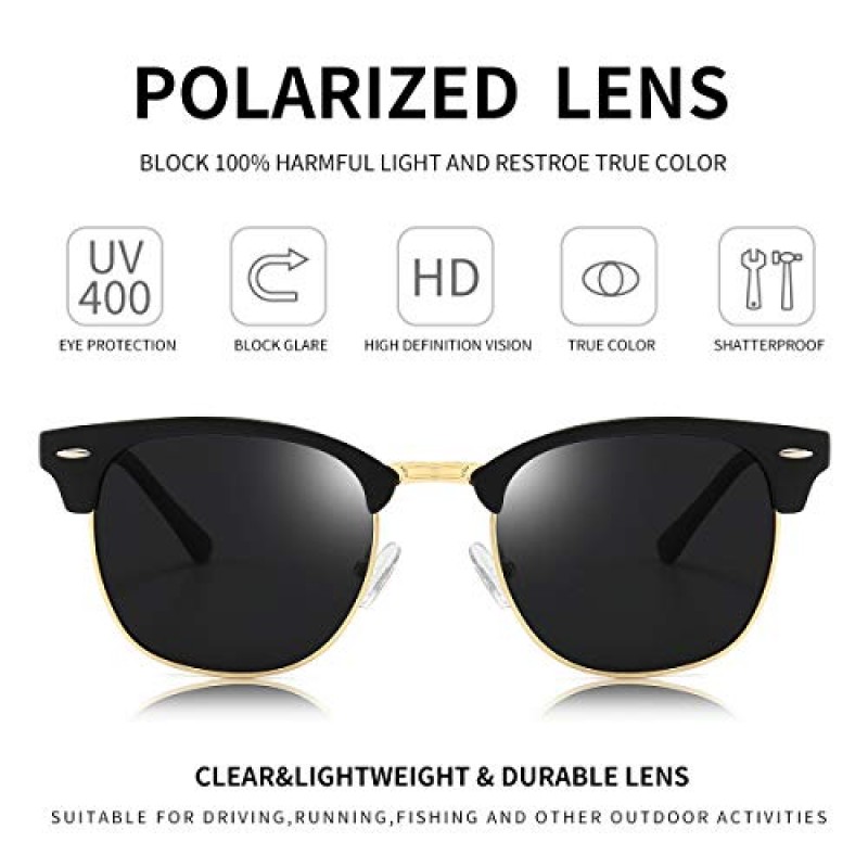 Dollger Polarized Browline 선글라스 남성용 및 여성용 클래식 세미 무테 프레임 레트로 브랜드 선글라스 UV 400