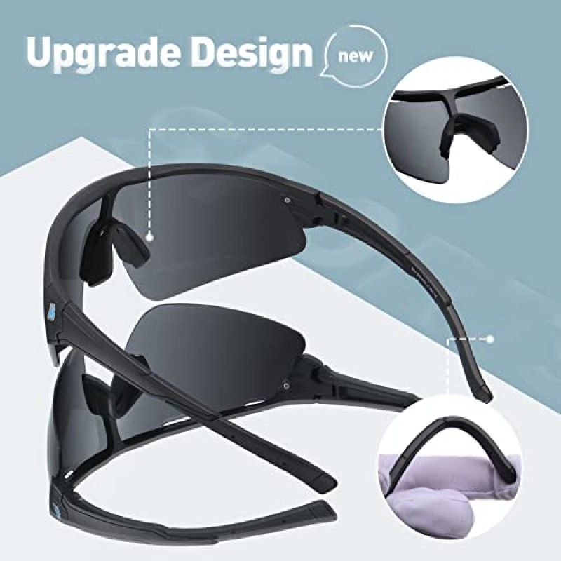 100 클래식 편광 스포츠 선글라스 랩 어라운드 디자인 TR90 경량 프레임, UV 400 보호 안경 여성용 남성용