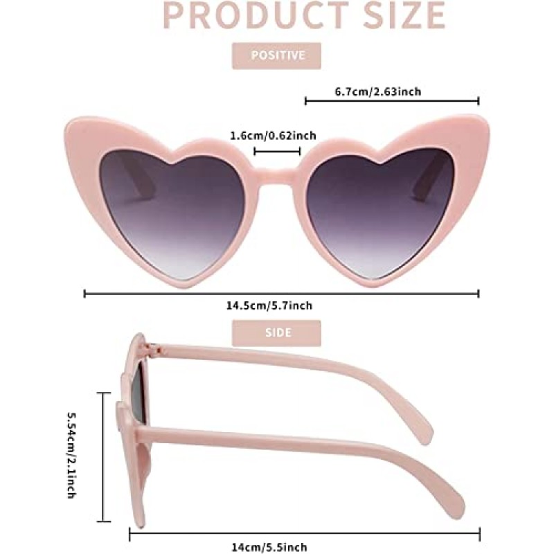 AEAHALY 화이트 핑크 레드 블랙 하트 선글라스 여성용, UV 400 보호 하트 모양의 선글라스 대량 파티 호의 안경