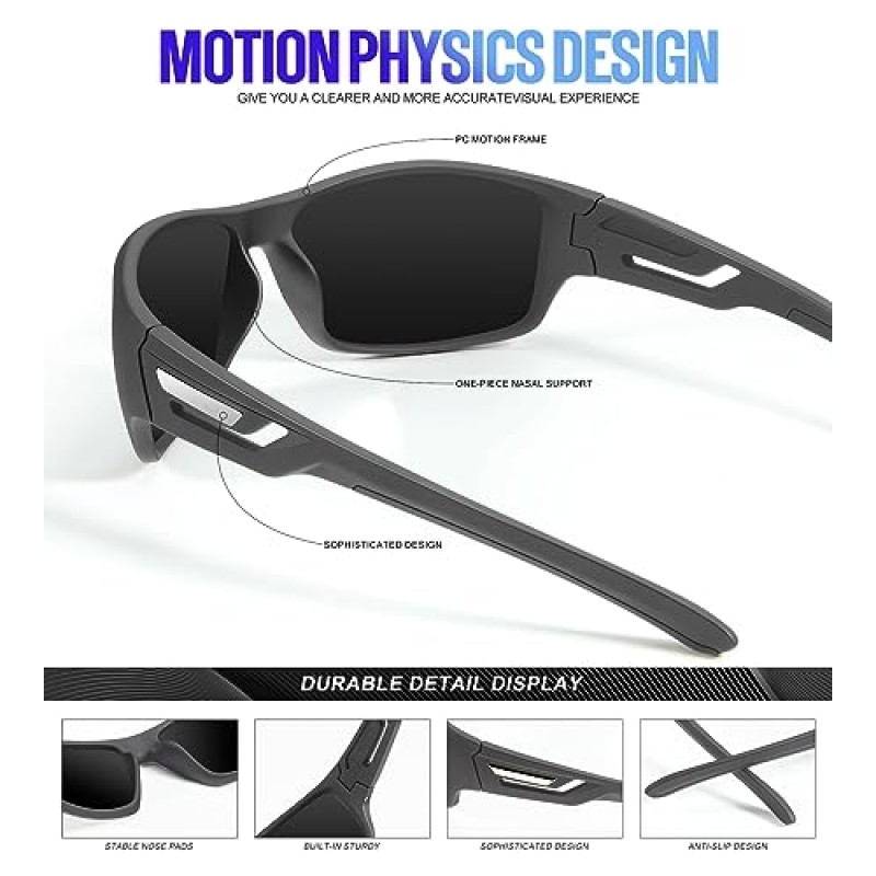 KALIYADI 남성용 편광 선글라스, 자외선 차단 기능이 있는 야외용 스포츠 선글라스