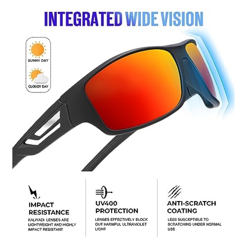 KALIYADI 남성용 편광 선글라스, 자외선 차단 기능이 있는 야외용 스포츠 선글라스